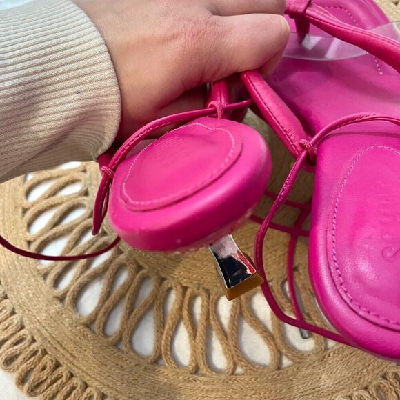 Schutz S-Meghan Mid Hot Pink Translucent Strap Ankle Lace Up Heel Sandals 7.5 - Picture 8 of 11